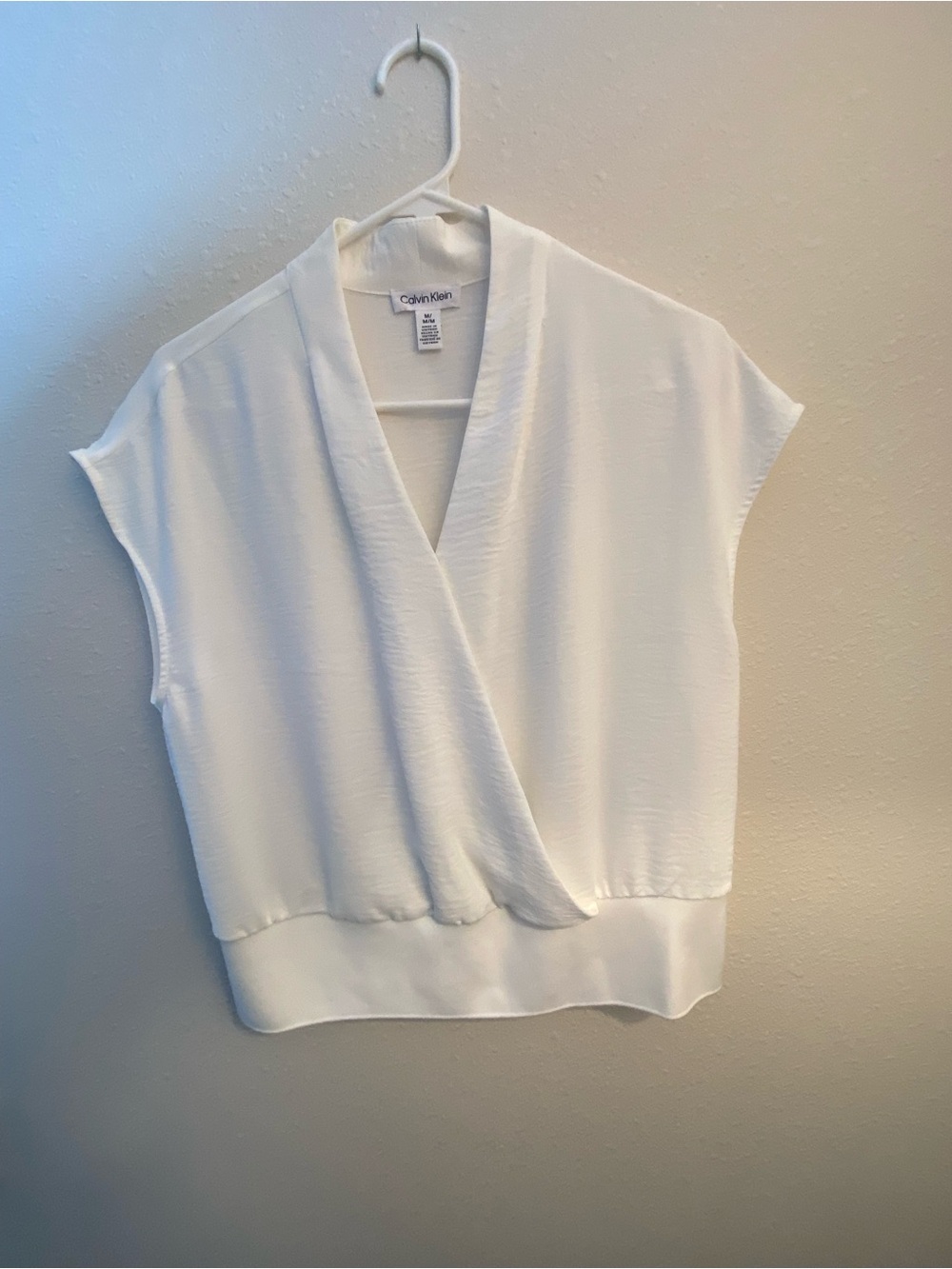 Calvin Klein Cream Surplice Short Sleeve Top